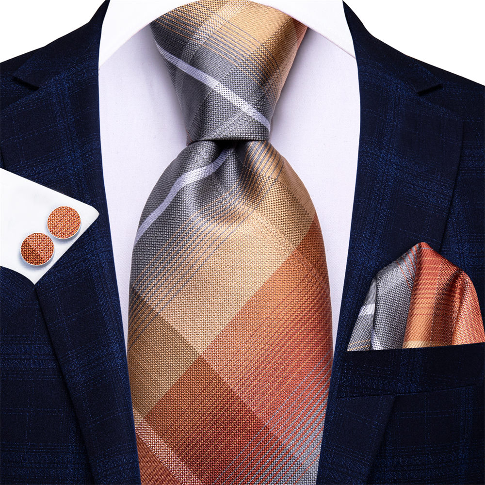 GentCrest Grey Plaid Tie Hanky Cufflinks Set - Image 1