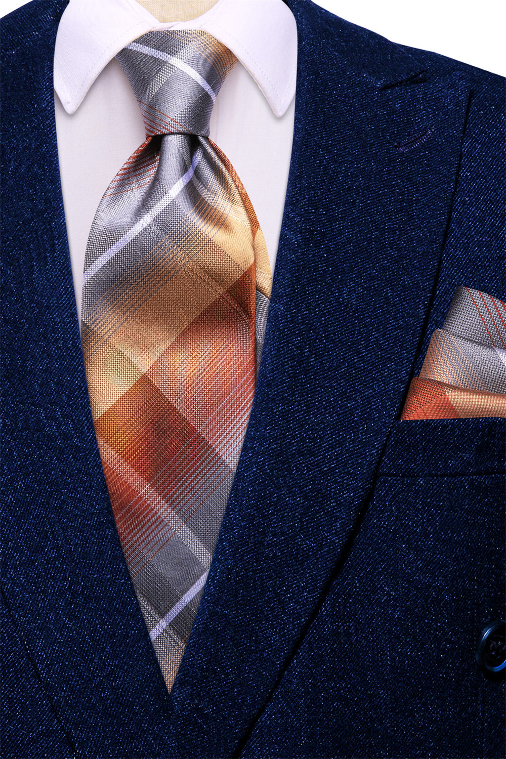 GentCrest Grey Plaid Tie Hanky Cufflinks Set - Image 3