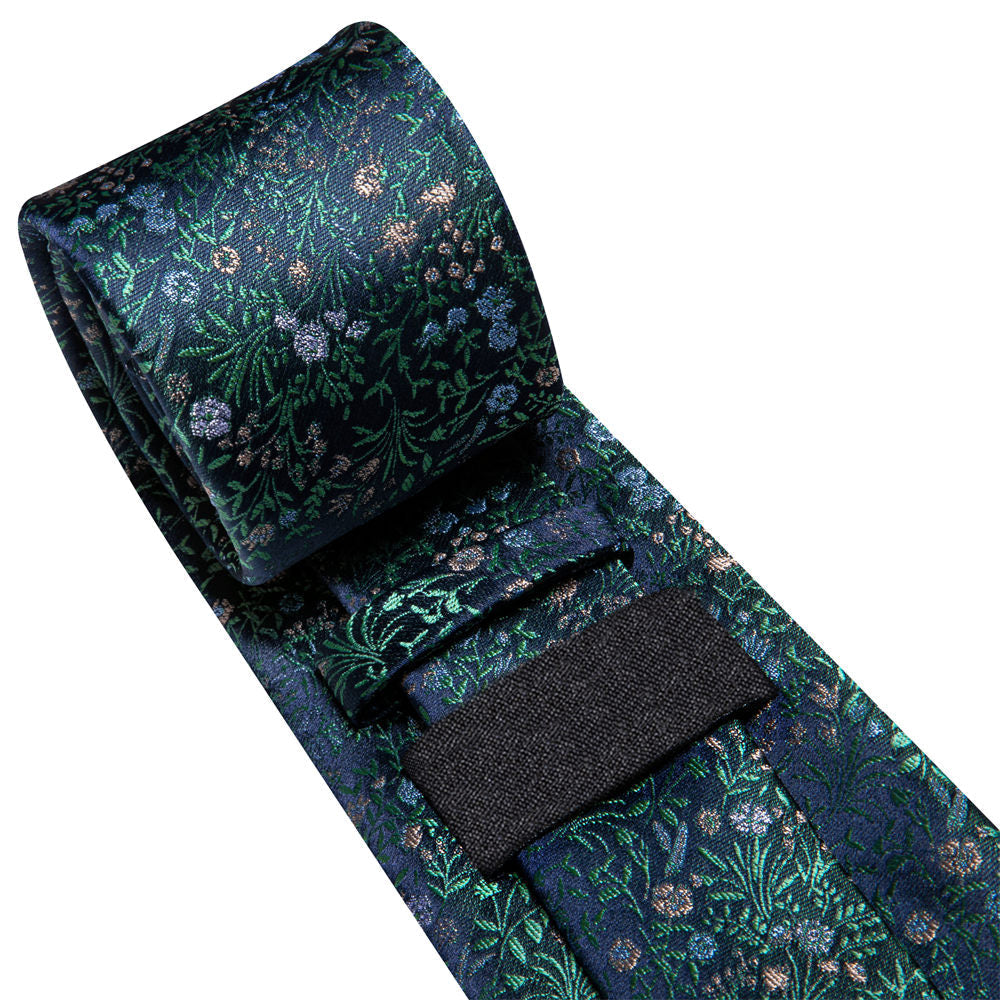 Navy & Emerald Green Floral Silk Tie Set - GentCrest - View 5