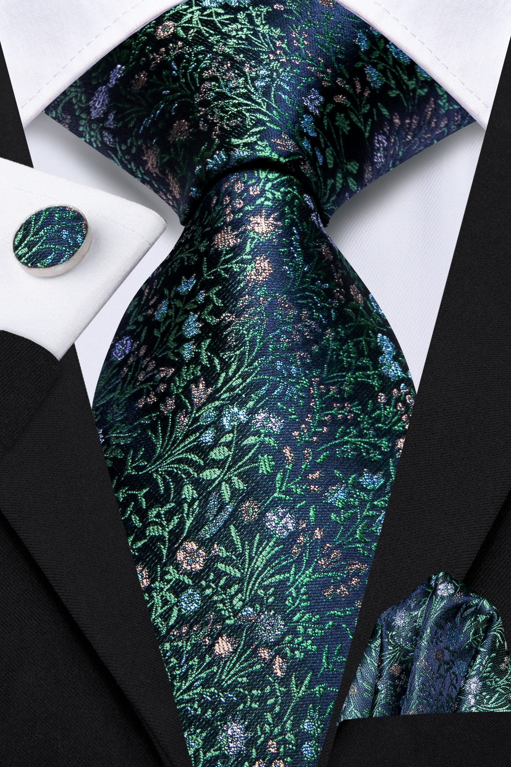 GentCrest Blue Floral Tie Hanky Cufflinks Set - Image 2