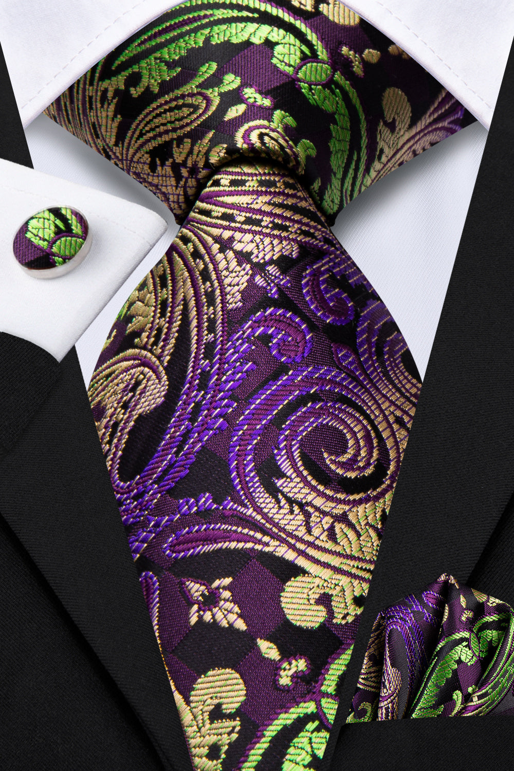 GentCrest Green Paisley Tie Hanky Cufflinks Set - Image 2