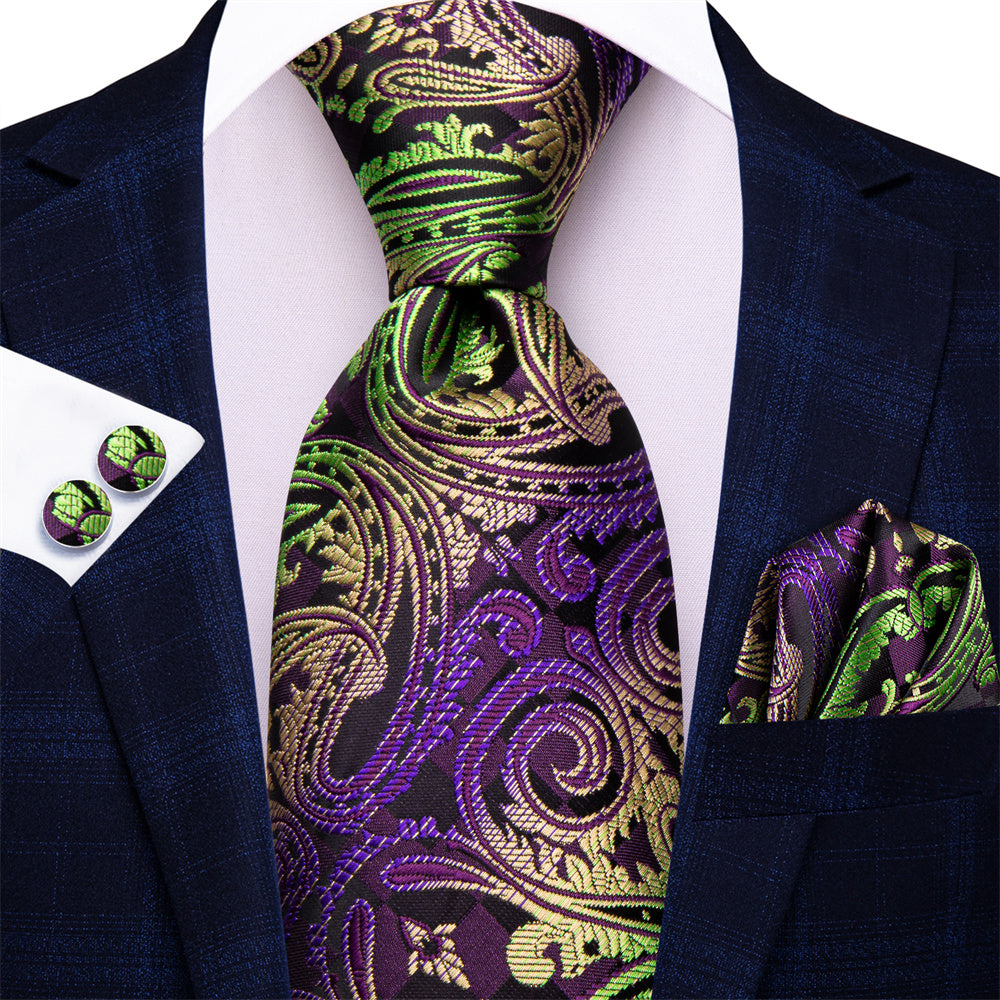 GentCrest Green Paisley Tie Hanky Cufflinks Set - Image 1