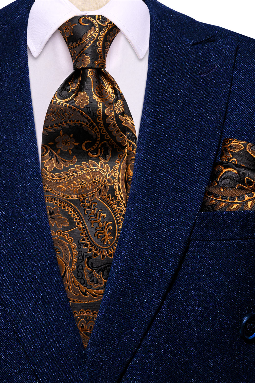GentCrest Black Paisley Tie Hanky Cufflinks Set - Image 3