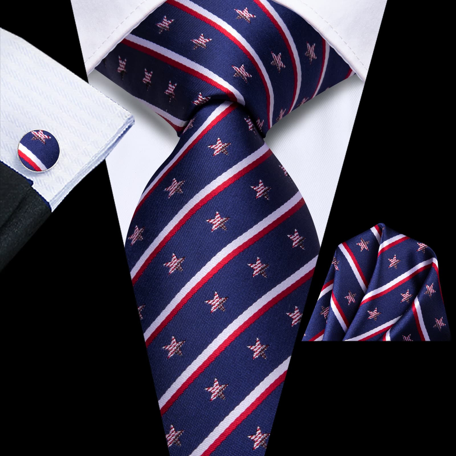 GentCrest Blue Striped Tie Hanky Cufflinks Set - Image 1