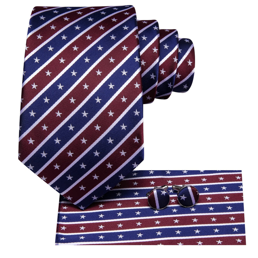 American Flag Striped – Patriotic Stars & Stripes Design Silk Tie Set - GentCrest - View 2