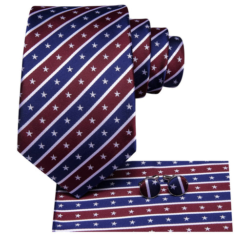 American Flag Striped – Patriotic Stars & Stripes Design Silk Tie Set - GentCrest - View 2