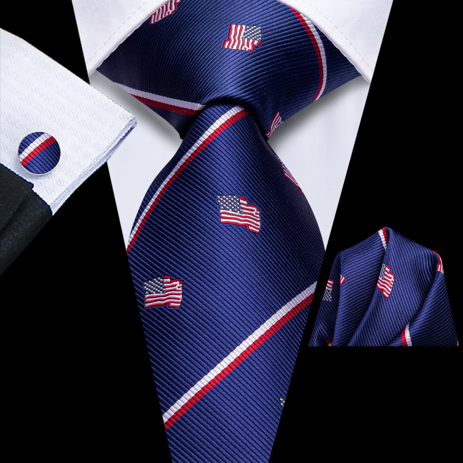 GentCrest Blue Striped Tie Hanky Cufflinks Set - Image 1