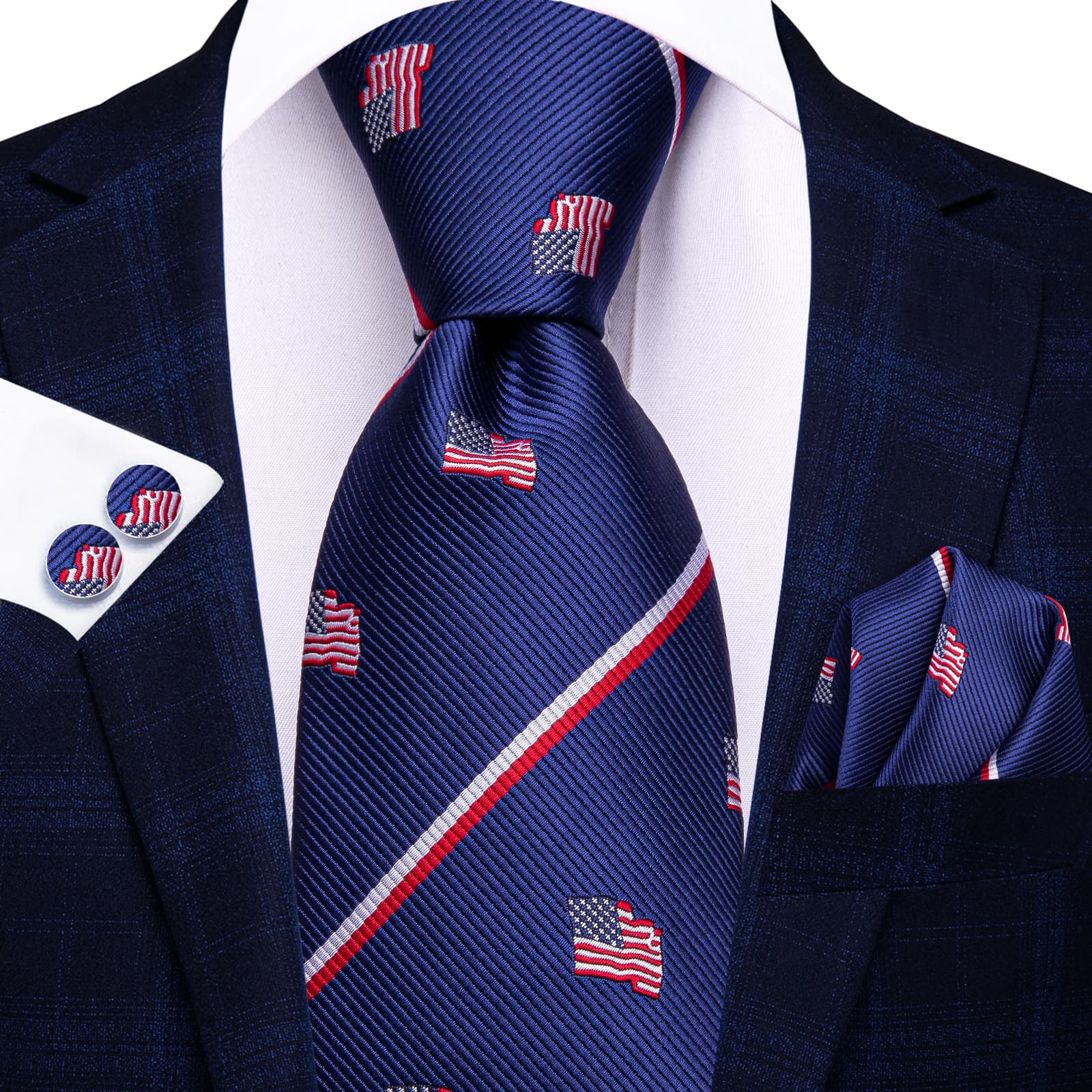 GentCrest Blue Striped Tie Hanky Cufflinks Set - Image 2