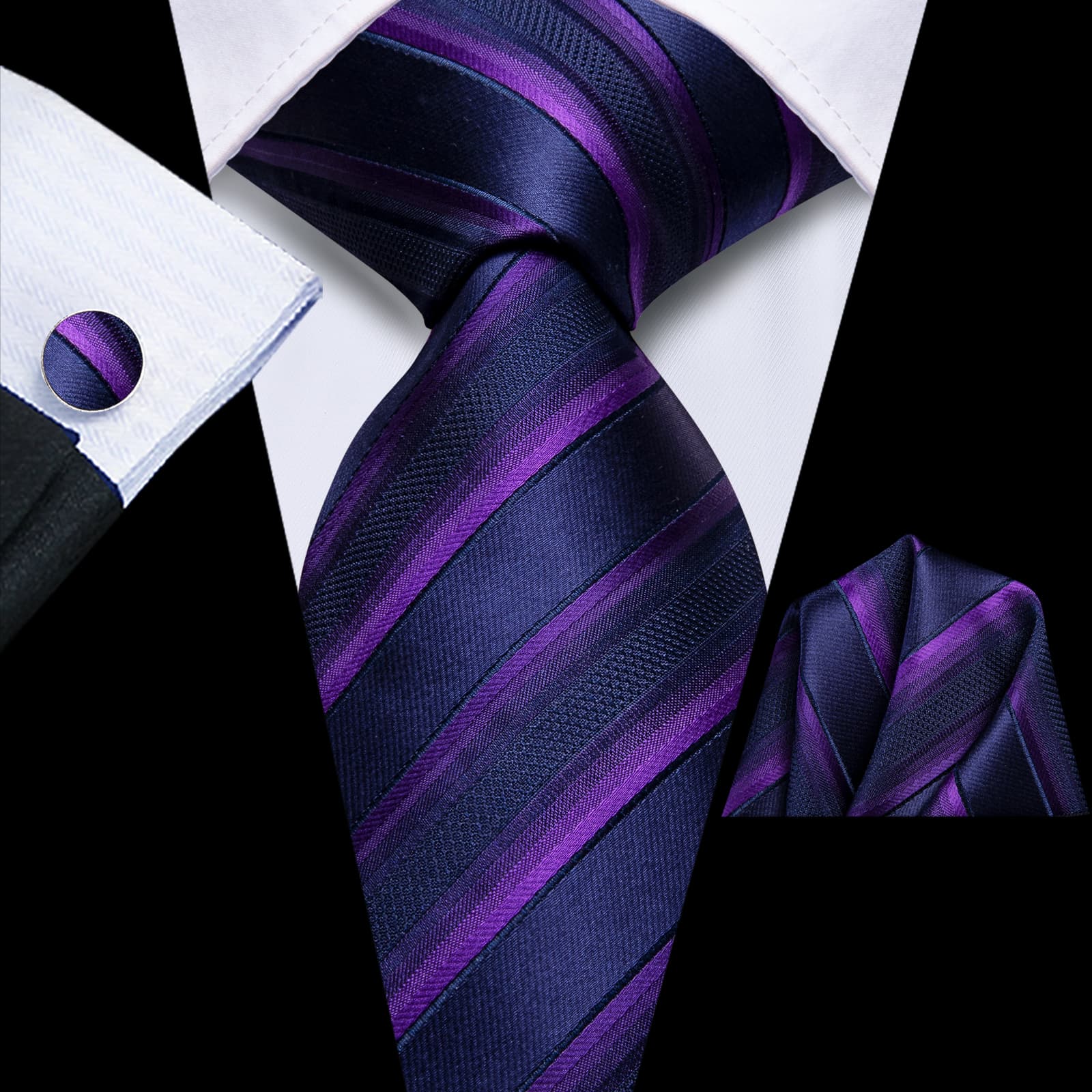 GentCrest Blue Striped Tie Hanky Cufflinks Set - Image 1