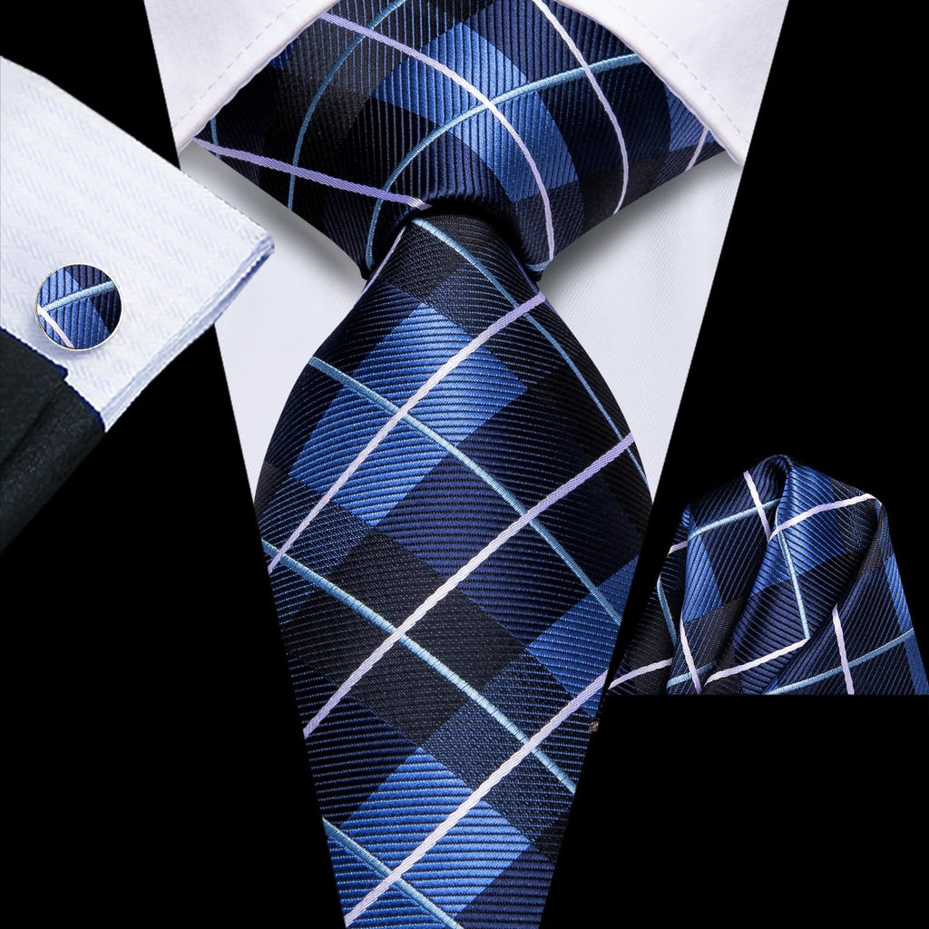 GentCrest Blue Plaid Tie Hanky Cufflinks Set - Image 1