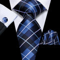 GentCrest Blue Plaid Tie Hanky Cufflinks Set - Image 1