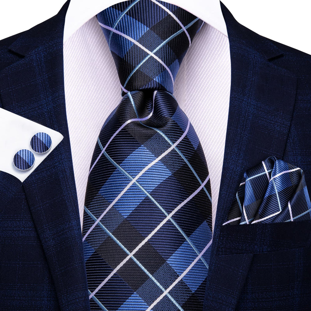 GentCrest Blue Plaid Tie Hanky Cufflinks Set - Image 2