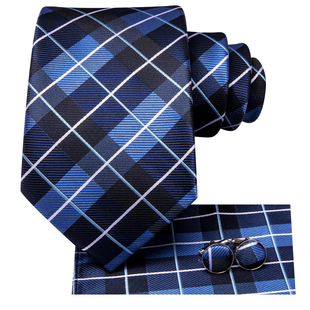GentCrest Blue Plaid Tie Hanky Cufflinks Set - Image 3