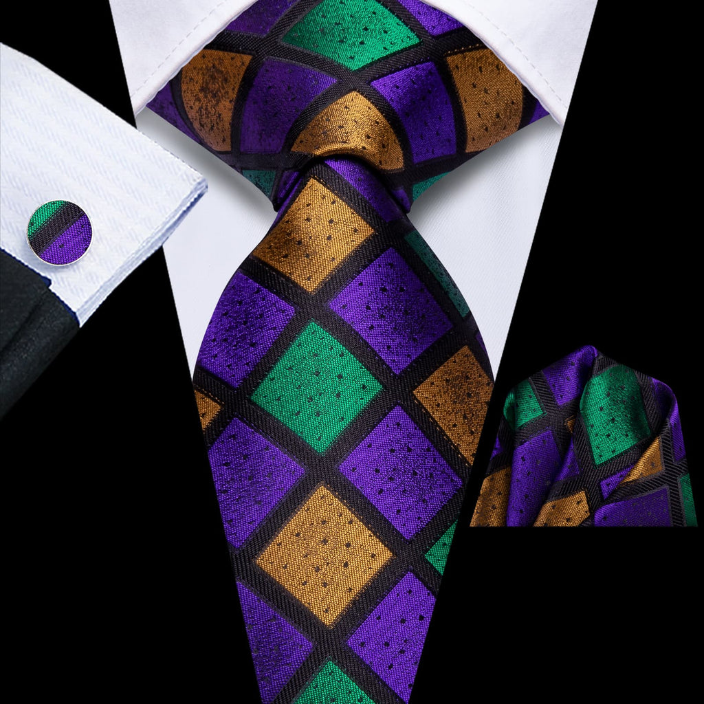 GentCrest Green Plaid Tie Hanky Cufflinks Set - Image 1