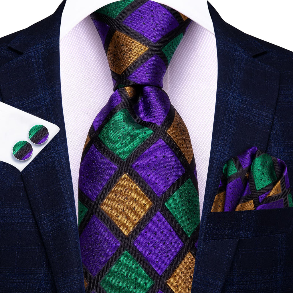 GentCrest Green Plaid Tie Hanky Cufflinks Set - Image 2