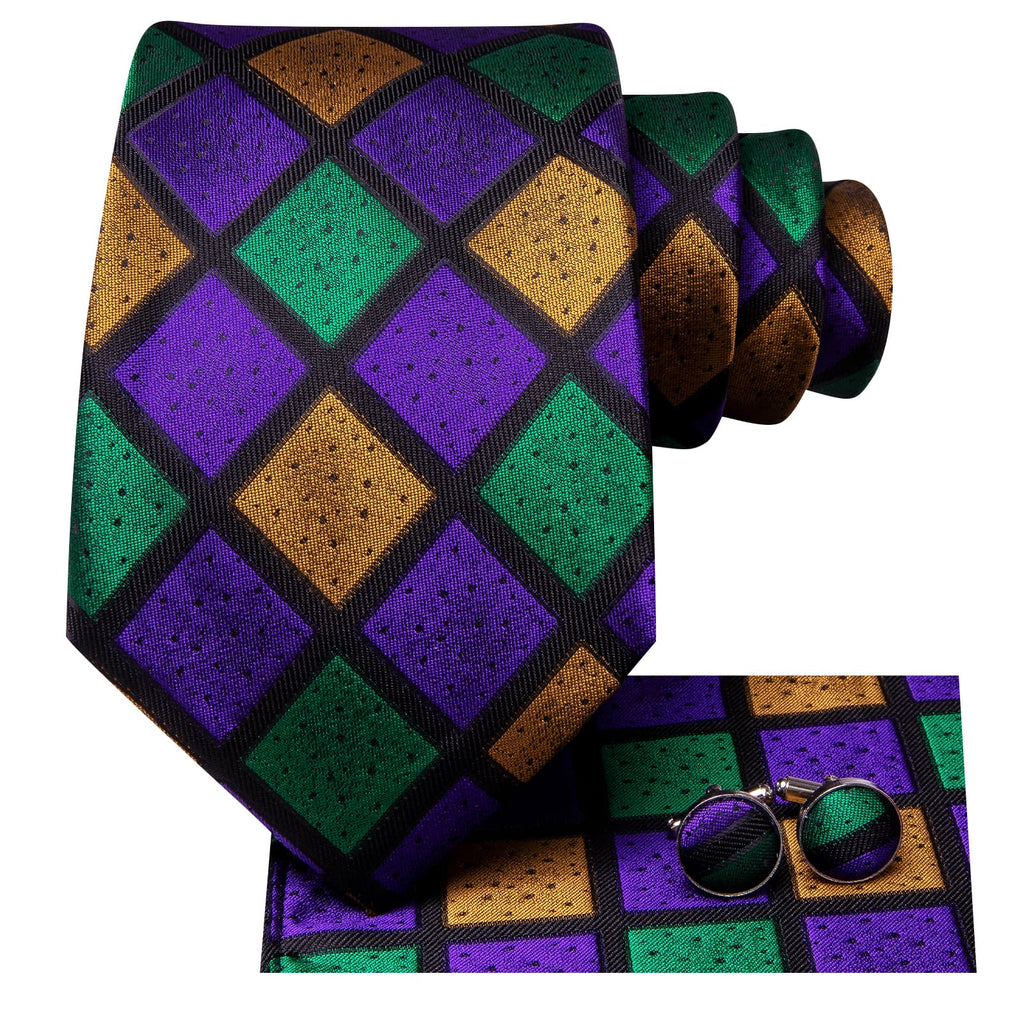 GentCrest Green Plaid Tie Hanky Cufflinks Set - Image 3