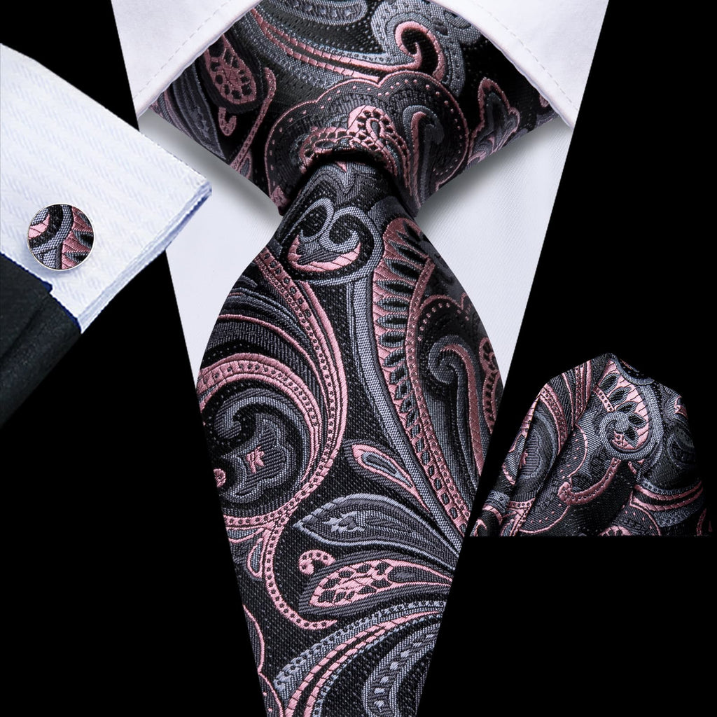 GentCrest Black Paisley Tie Hanky Cufflinks Set - Image 1