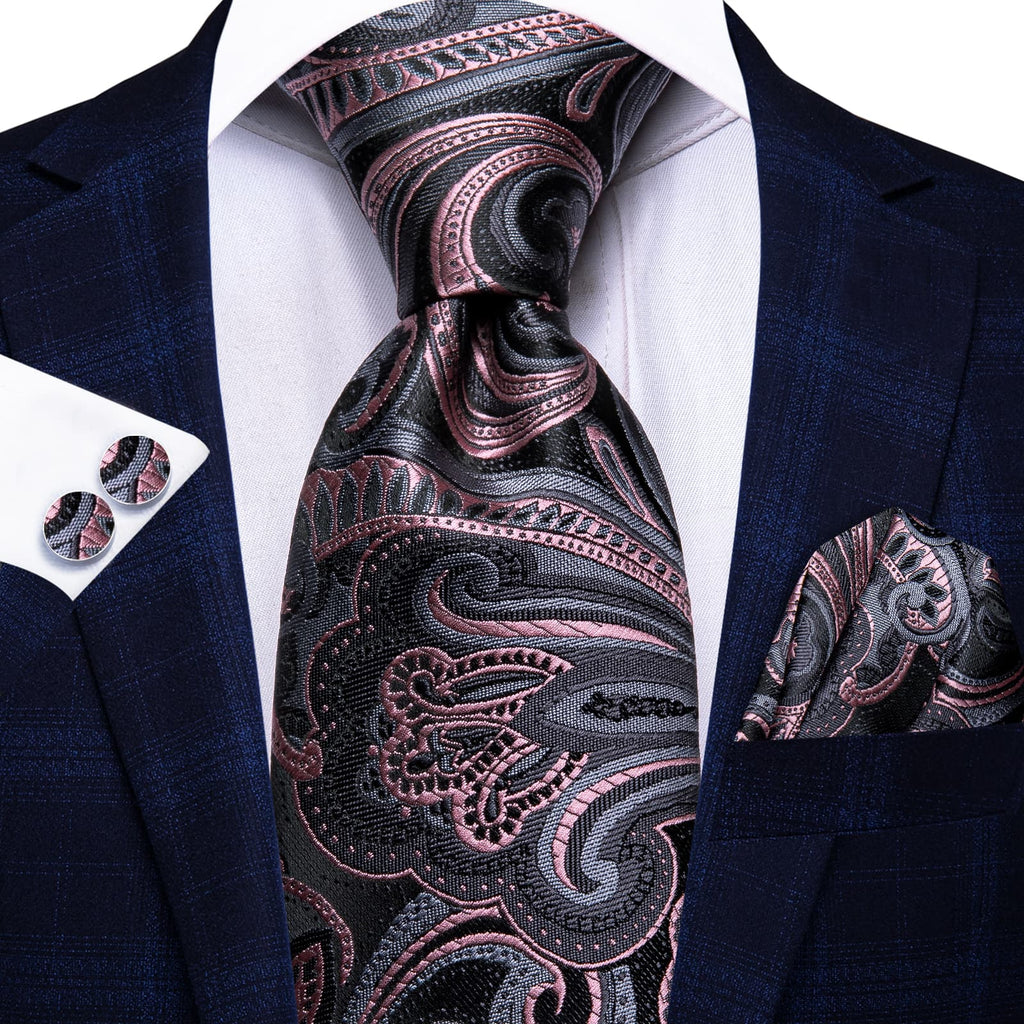 GentCrest Black Paisley Tie Hanky Cufflinks Set - Image 2