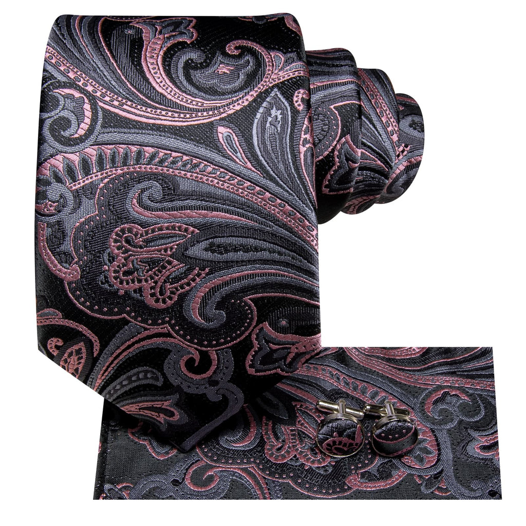 GentCrest Black Paisley Tie Hanky Cufflinks Set - Image 3