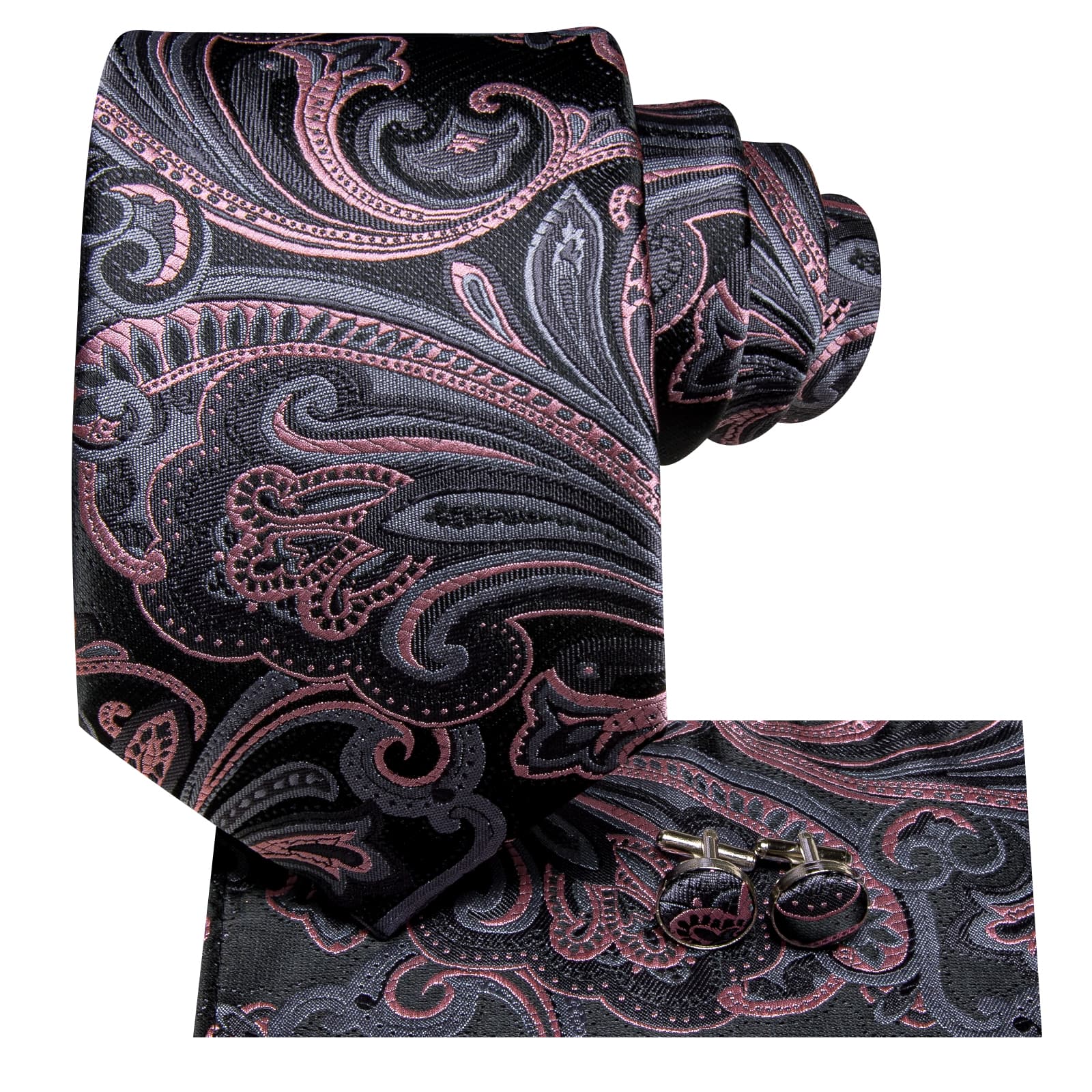 GentCrest Black Paisley Tie Hanky Cufflinks Set - Image 3
