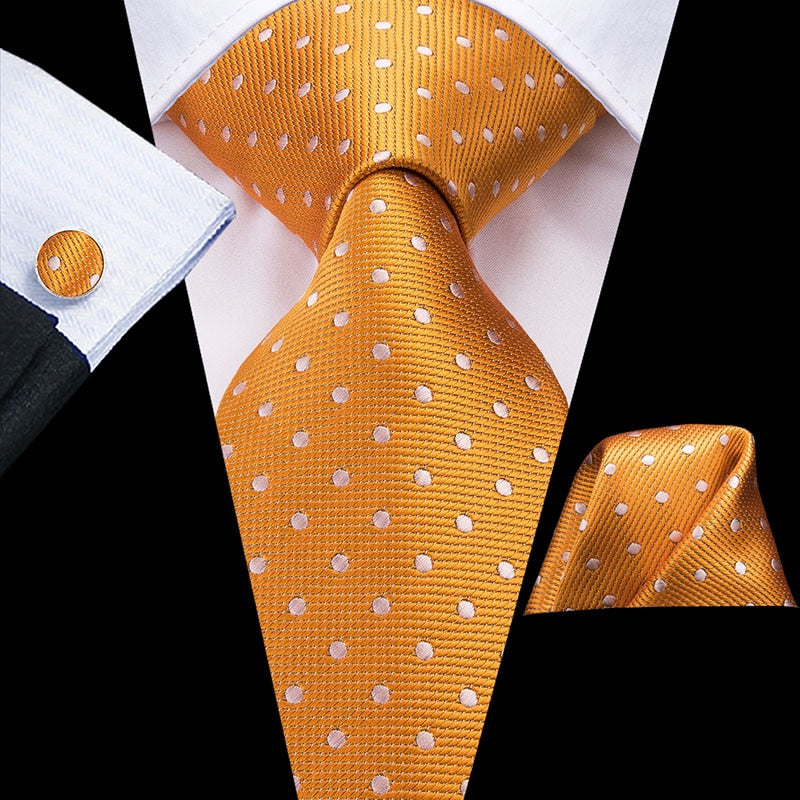 Orange Polka Dot Premium Silk Tie Set - GentCrest