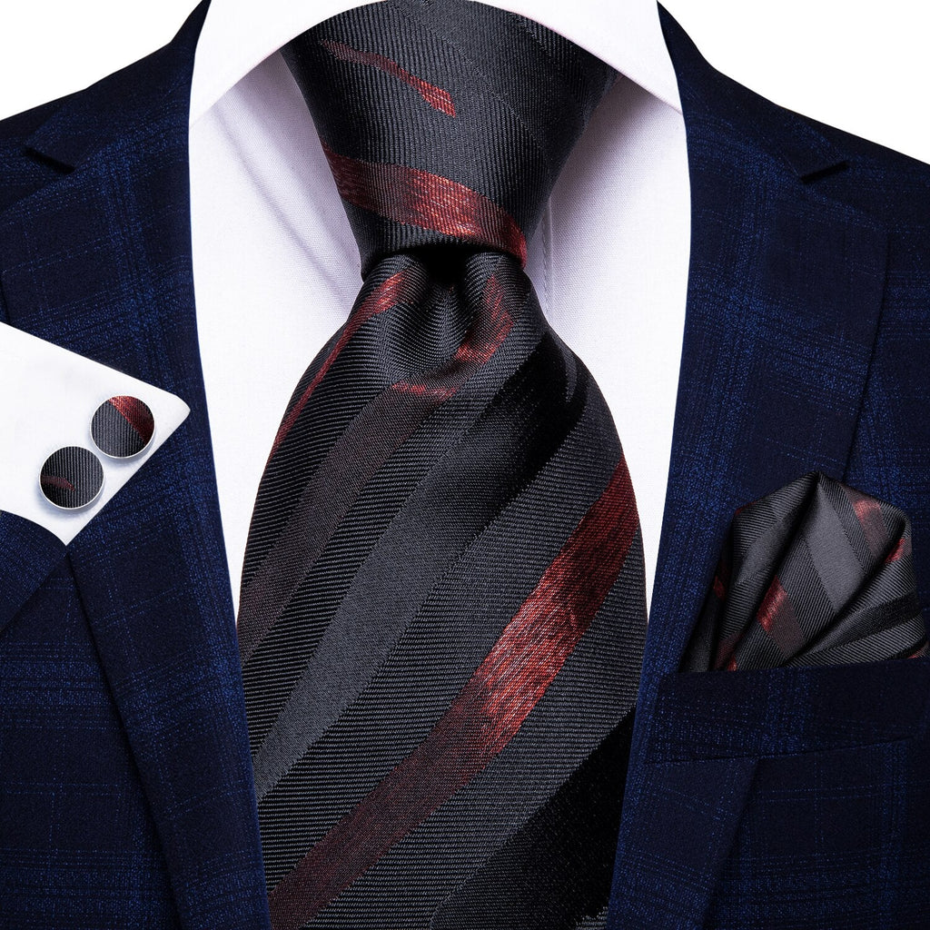 Wine Stripes Silk Tie Set - GentCrest