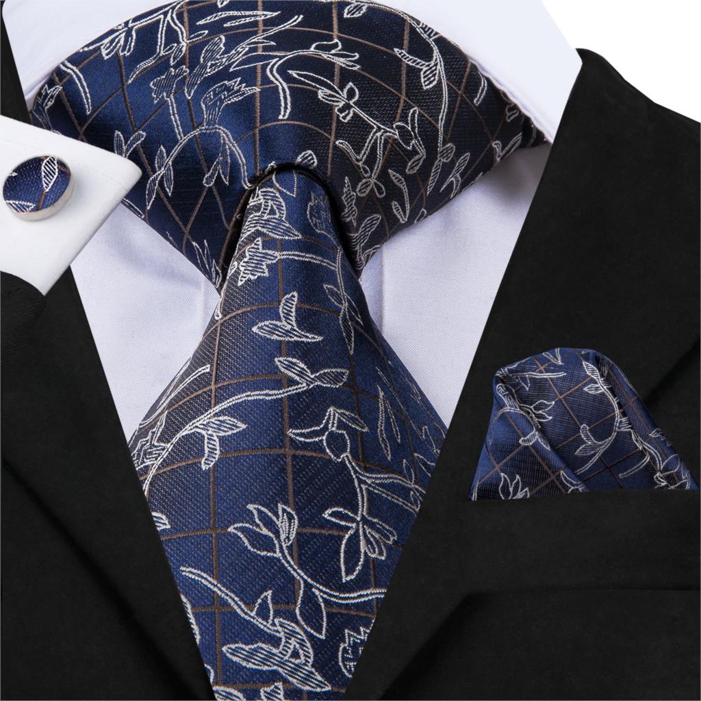 Florals and Checks Silk Tie Set - GentCrest