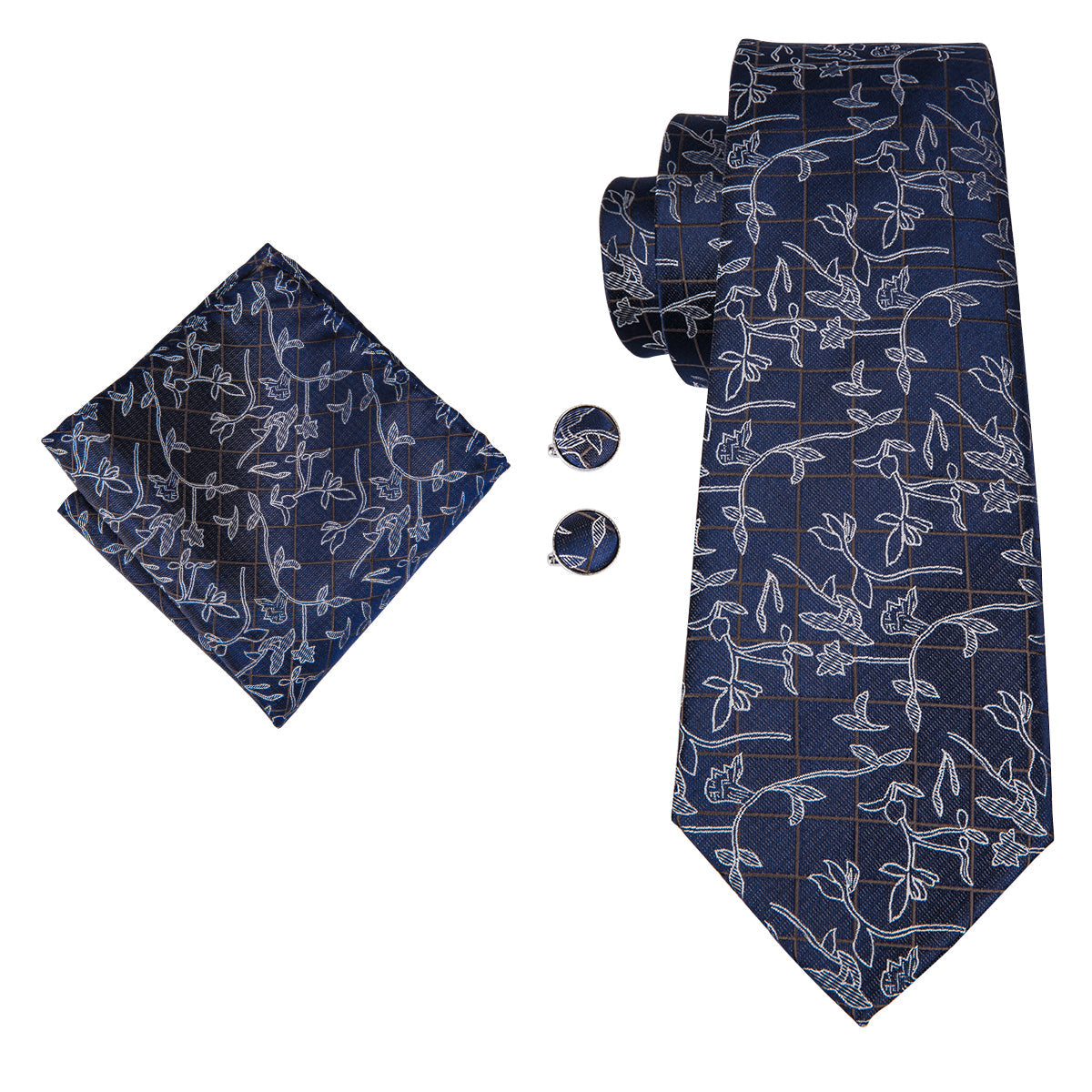 Florals and Checks Silk Tie Set - GentCrest - View 2
