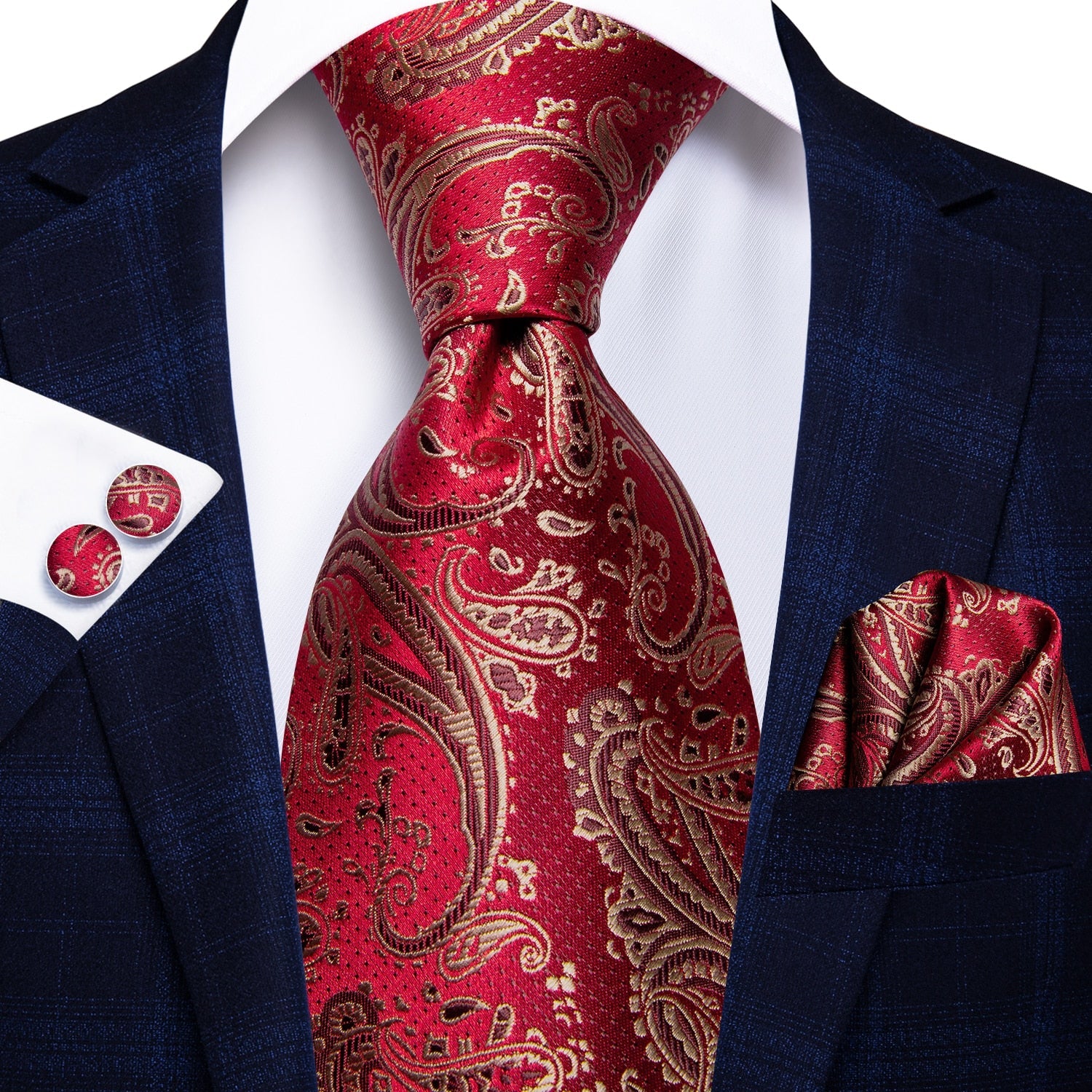 Red & Gold Paisley Silk Tie Set - GentCrest