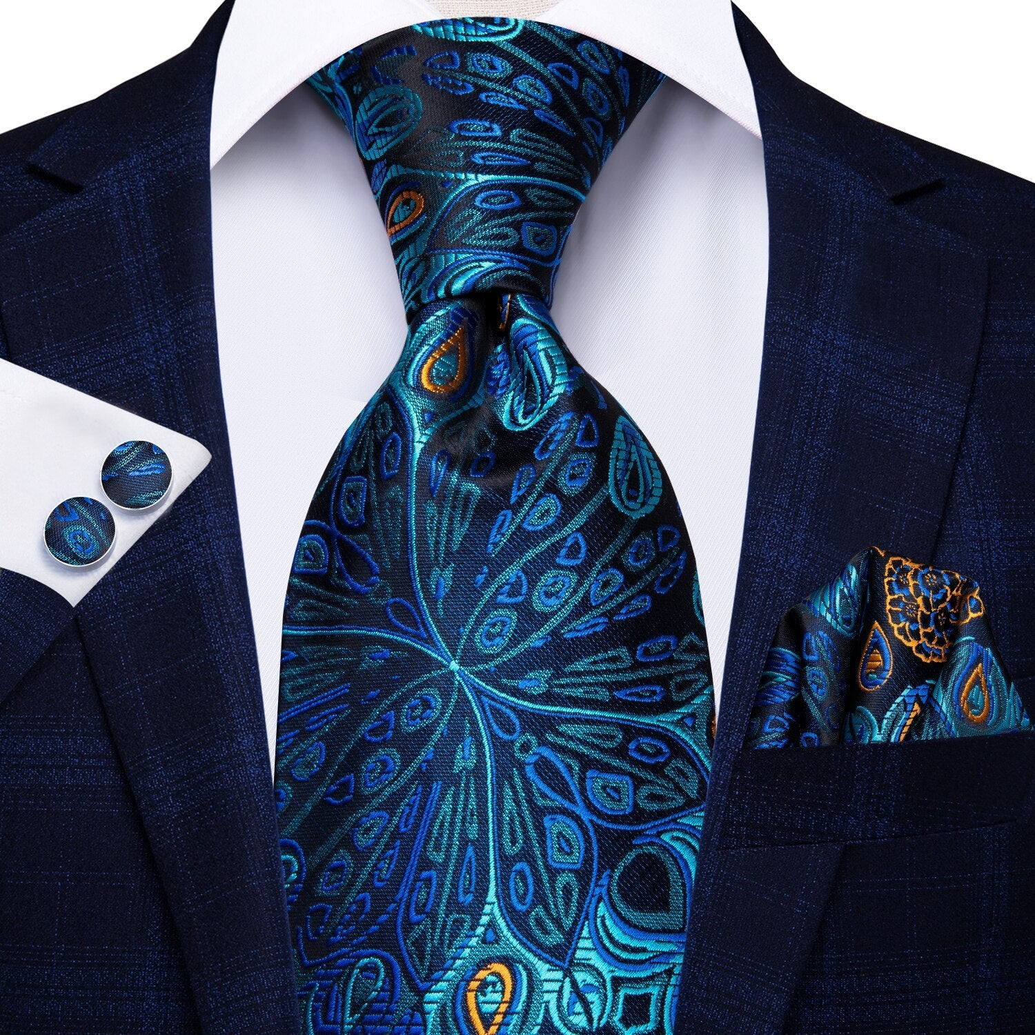Peacock Eyes Silk Tie Set - GentCrest