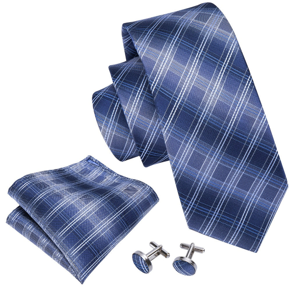 Business Blue Plaid Silk Tie Set - GentCrest - View 2