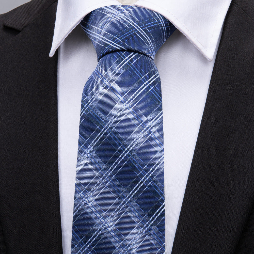 Business Blue Plaid Silk Tie Set - GentCrest