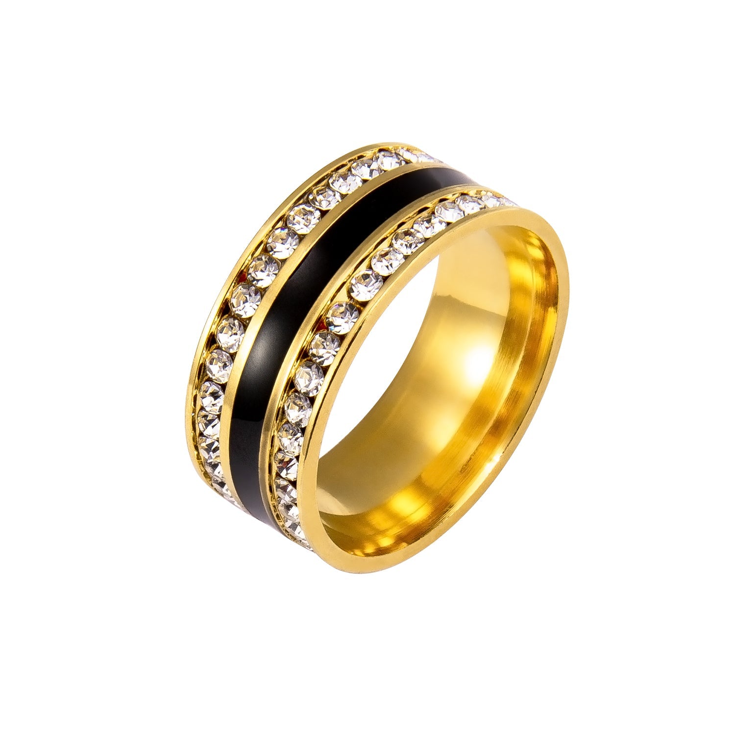 GentCrest Golden Black Link Titanium Steel Rhinestone Ring Decoration for Ties
