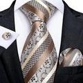 GentCrest Champagne Striped Tie Hanky Cufflinks Set - Image 1