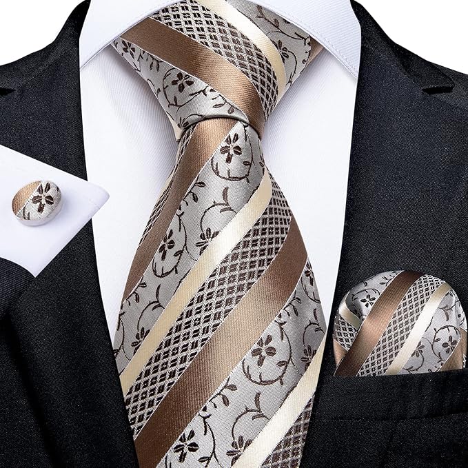 GentCrest Champagne Striped Tie Hanky Cufflinks Set - Image 1