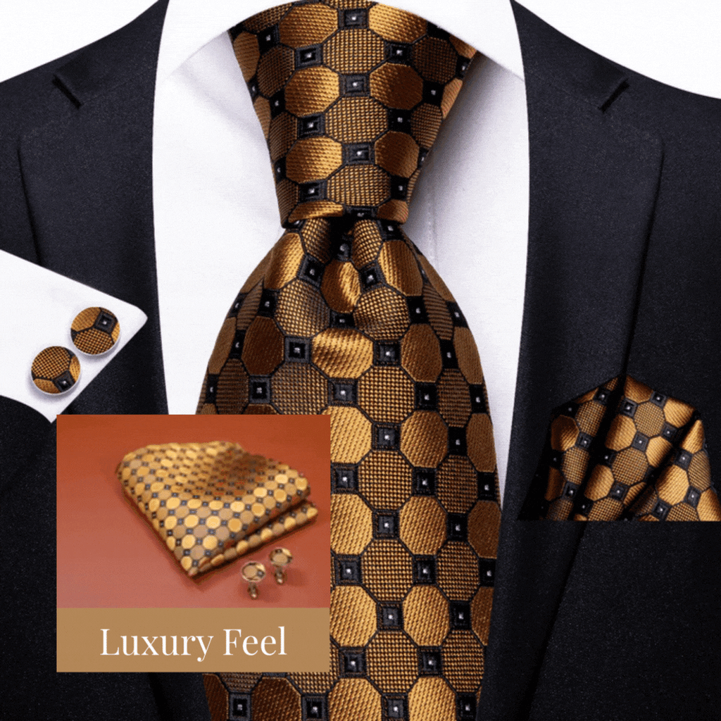 GentCrest Gold Plaid Tie Hanky Cufflinks Set - Image 2