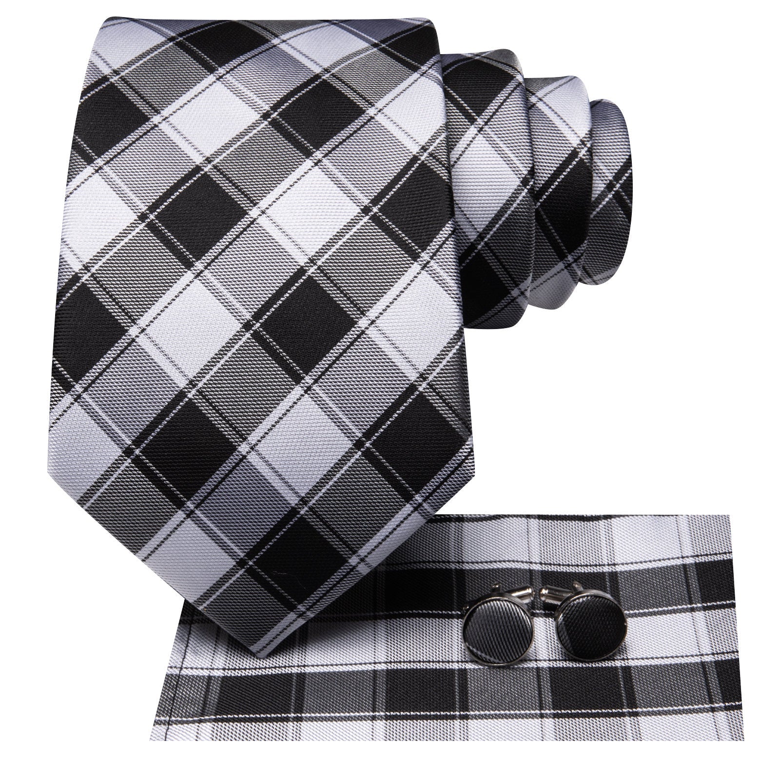 GentCrest Black Plaid Tie Hanky Cufflinks Set - Image 2