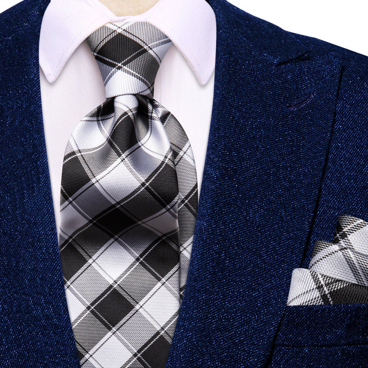 GentCrest Black Plaid Tie Hanky Cufflinks Set - Image 3