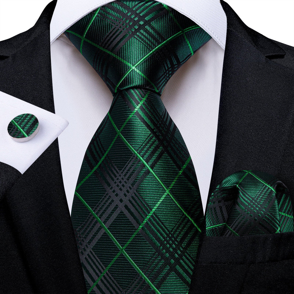 GentCrest Green Plaid Tie Hanky Cufflinks Set - Image 1