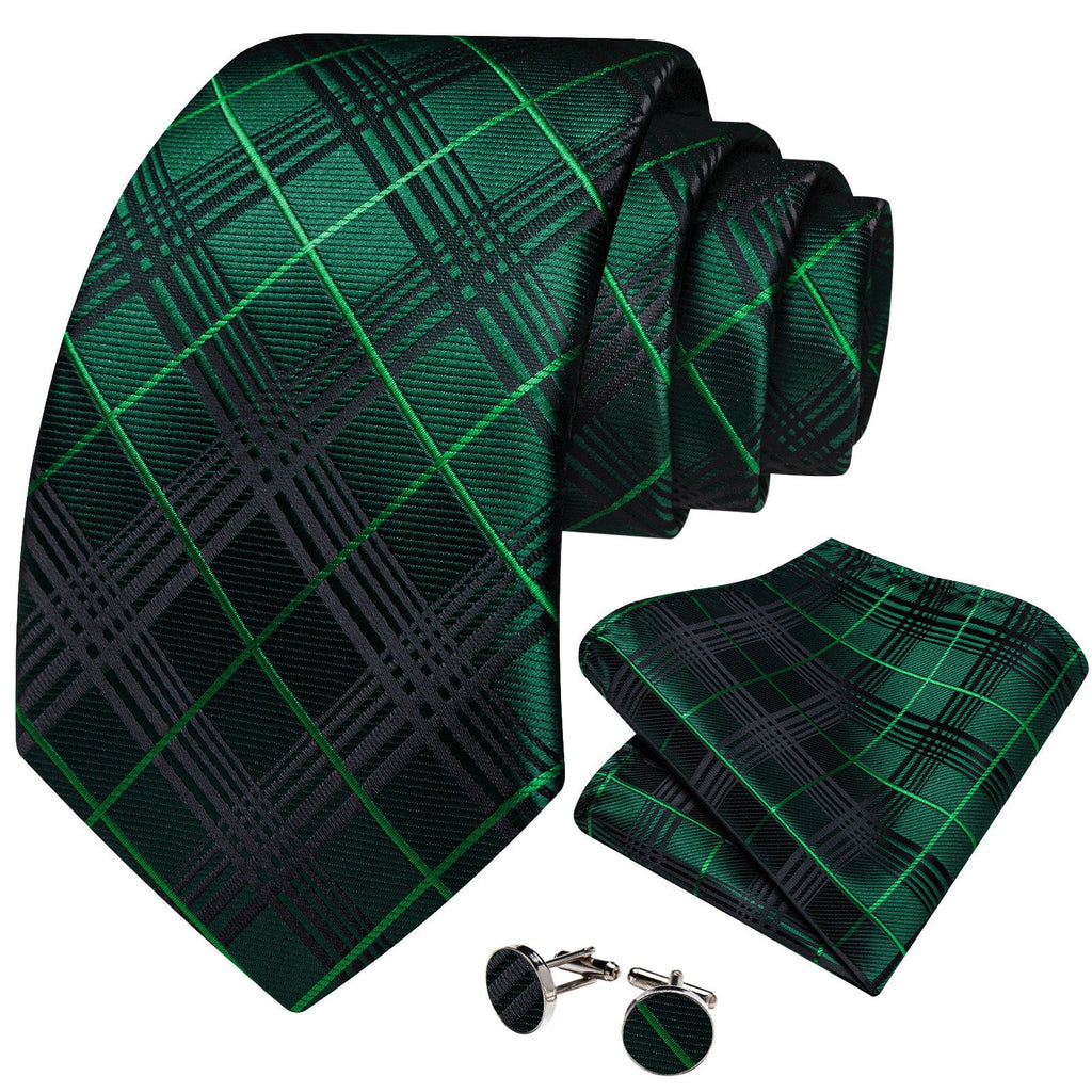 GentCrest Green Plaid Tie Hanky Cufflinks Set - Image 2