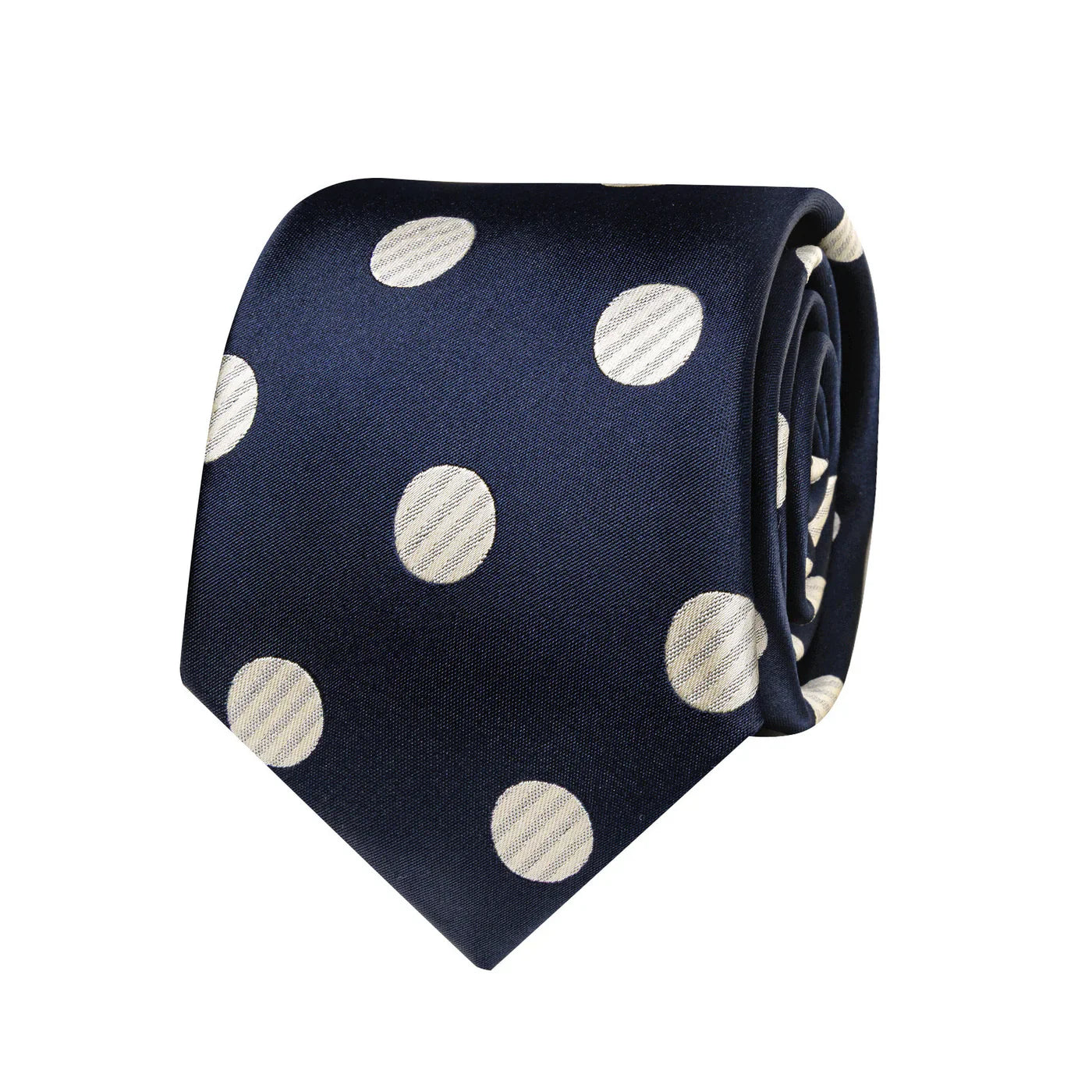 Navy Blue & Cream Polka Dot Silk with Pocket Square and Cufflinks Silk Tie Set - GentCrest - View 5
