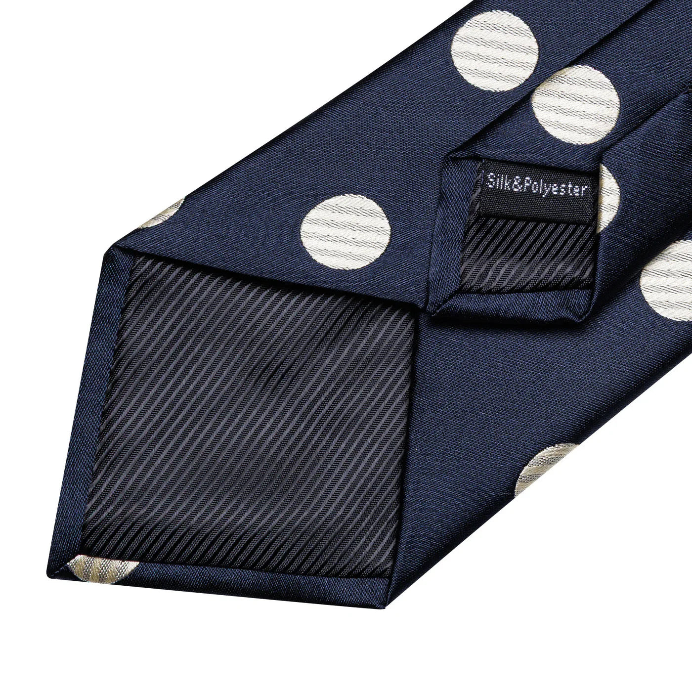 Navy Blue & Cream Polka Dot Silk with Pocket Square and Cufflinks Silk Tie Set - GentCrest - View 6
