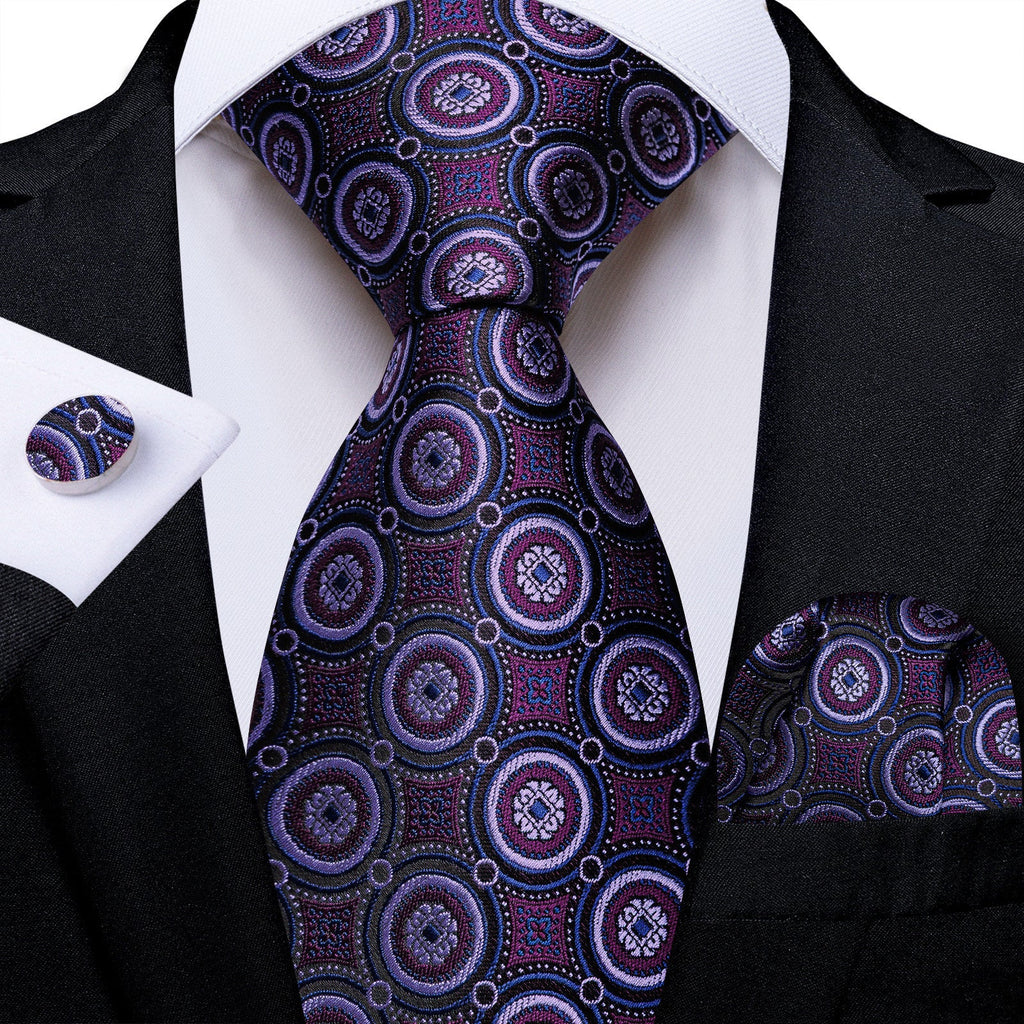 GentCrest Purple Polka Dot Tie Hanky Cufflinks Set - Image 1