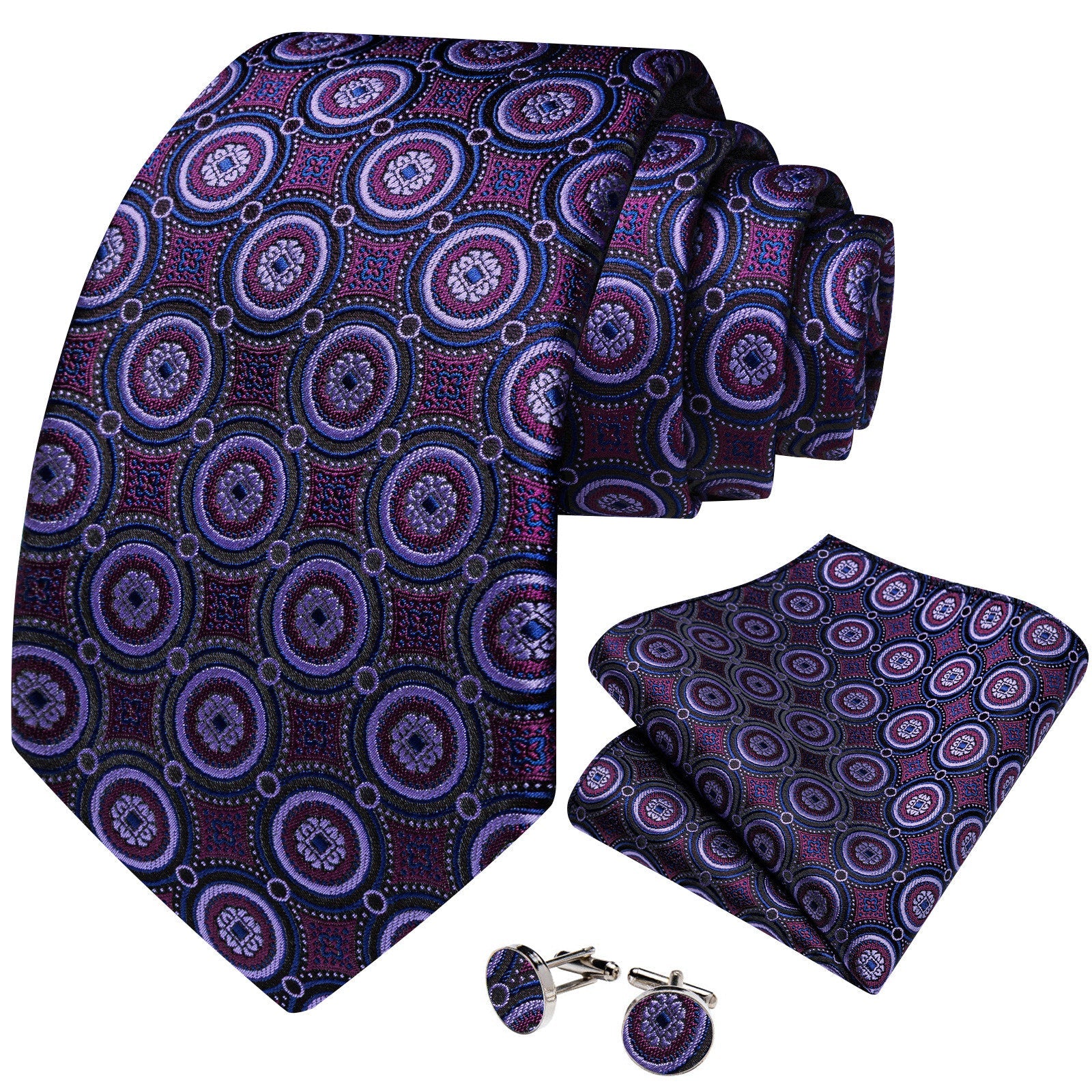 GentCrest Purple Polka Dot Tie Hanky Cufflinks Set - Image 2
