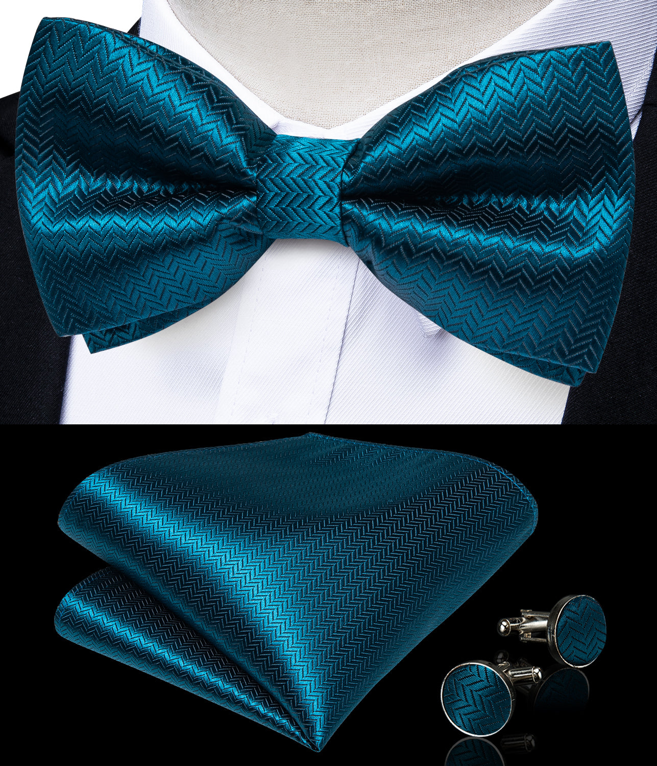 GentCrest Blue Textured Bowtie Set - Image 3
