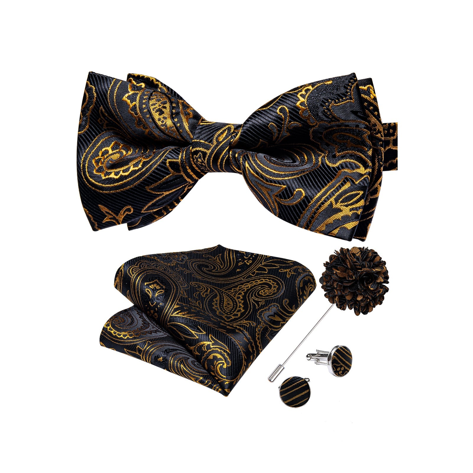 GentCrest Black Paisley Bowtie Set - Image 1
