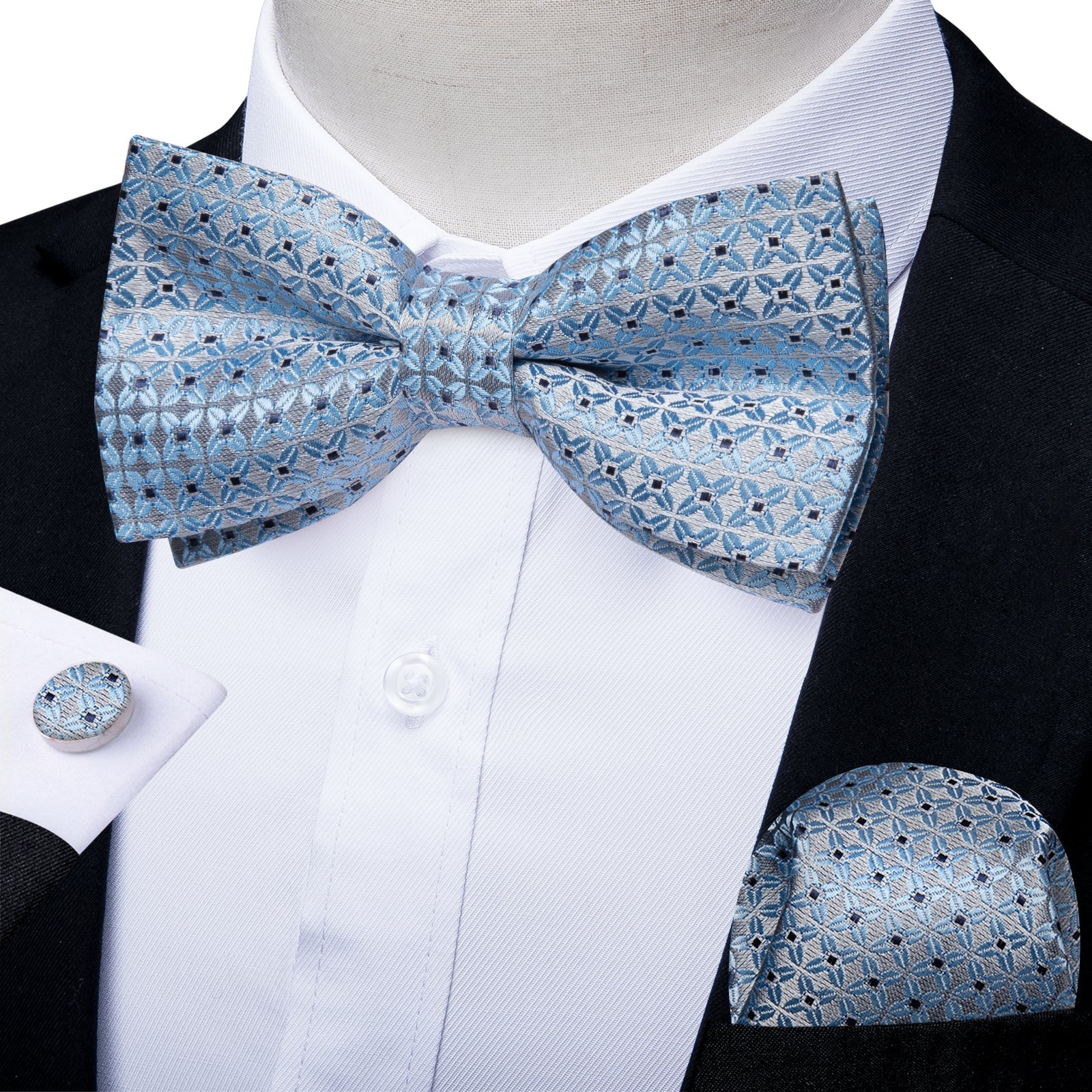 GentCrest Blue Geometric Bowtie Set - Image 1