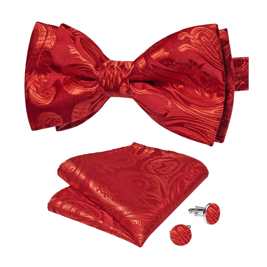 Fire Red Paisley Bow Tie Set - GentCrest - View 2