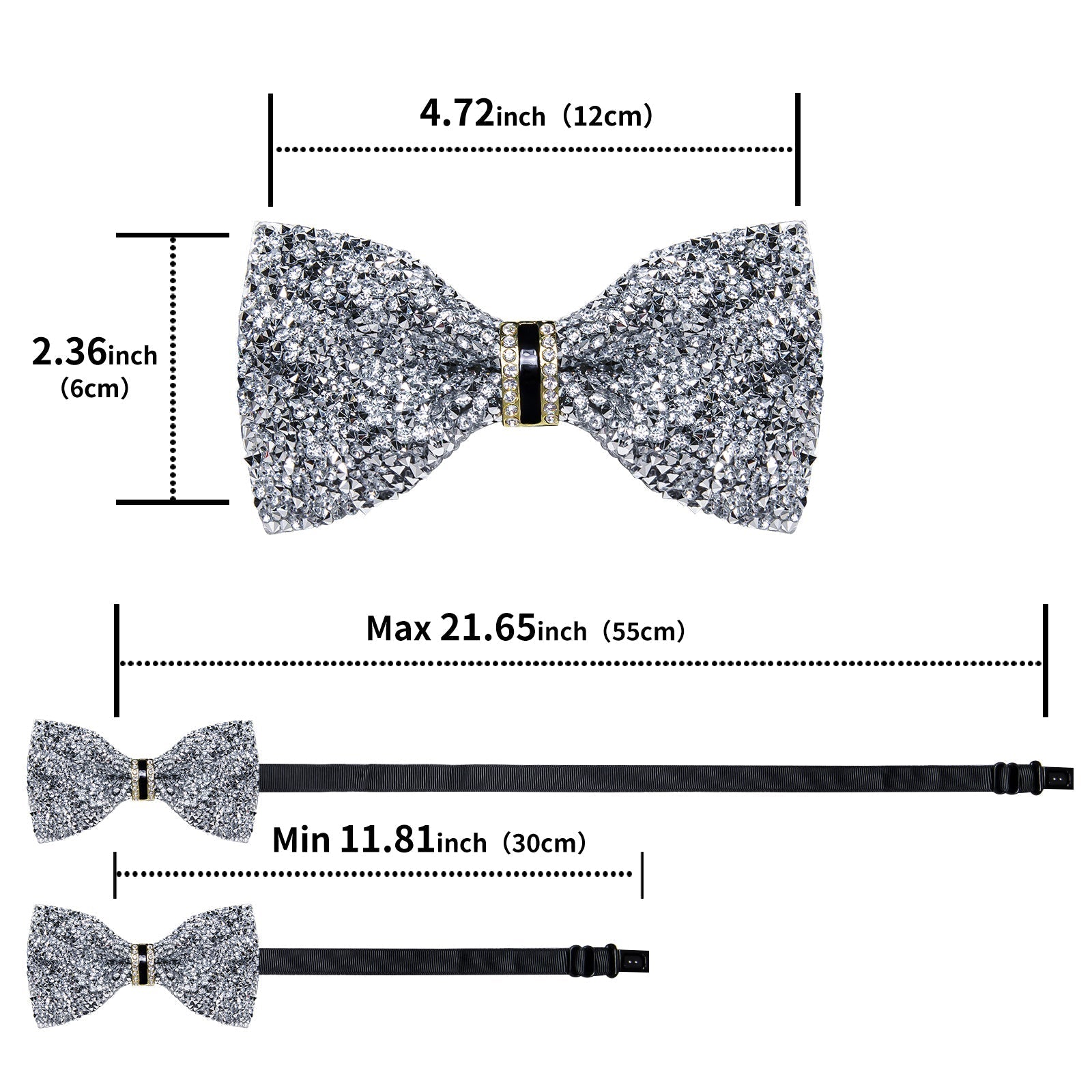 GentCrest White Rhinestone Bowtie Set - Image 6