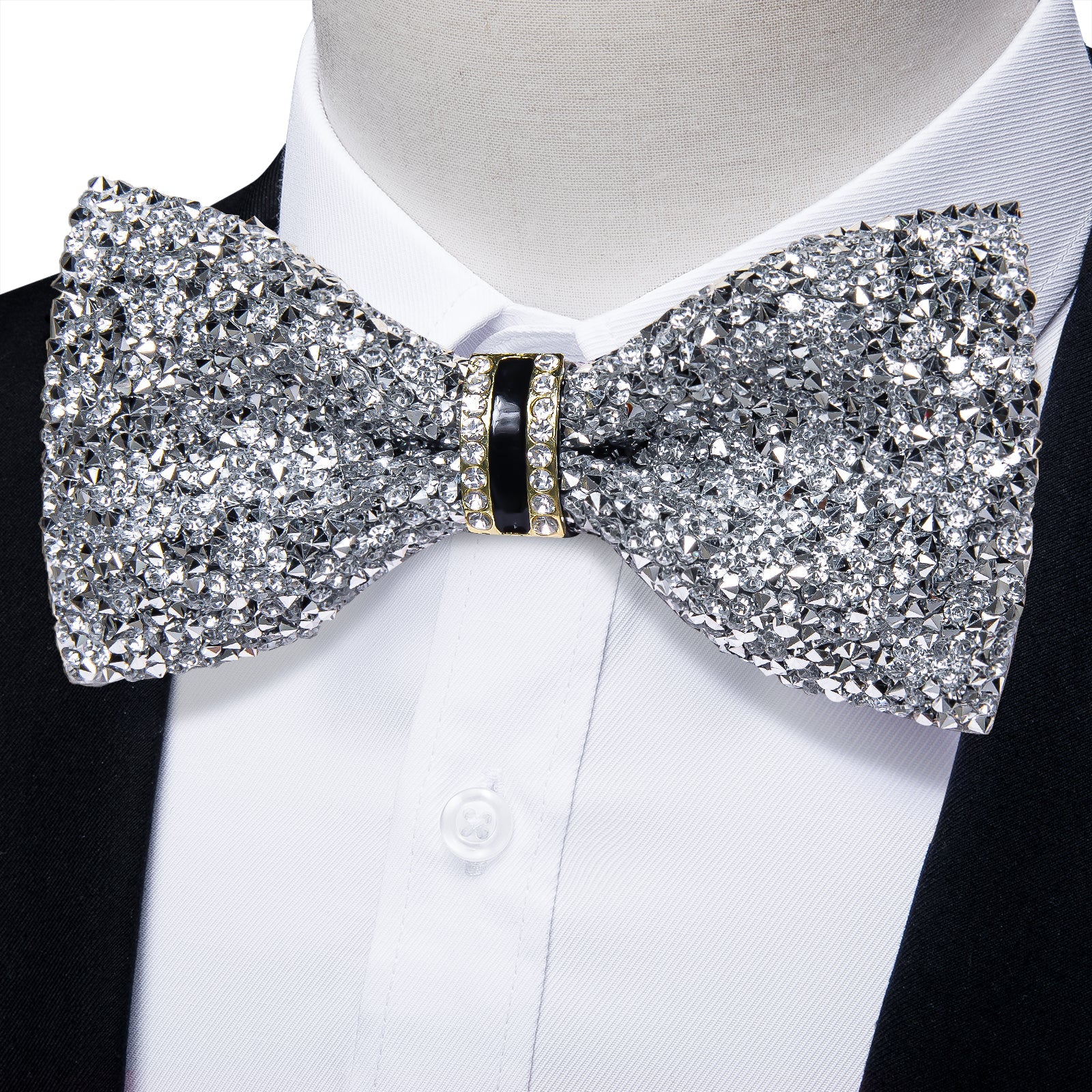 GentCrest White Rhinestone Bowtie Set - Image 1